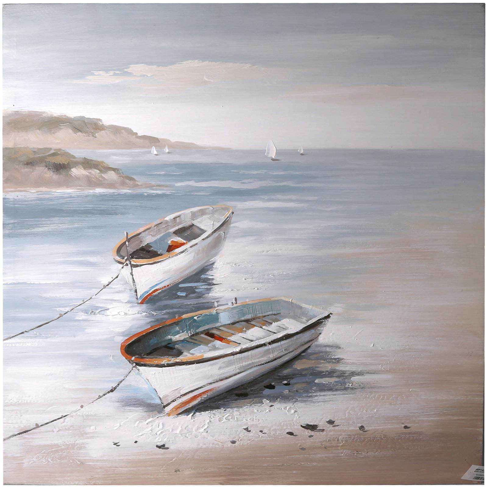 Tableau toile Rivage de 2 barques amarrées sur la plage 60x60cm