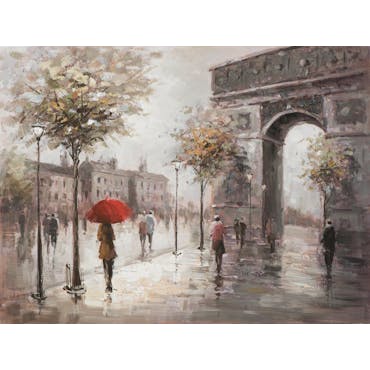 Tableau urbain 60x80 - Paris sous la pluie, peinture acrylique
