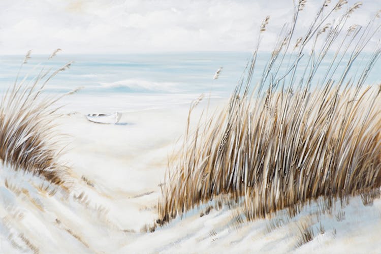 Tableau Vue MARINE Bords de mer et banc de sable tons bleus, beiges, blancs et gris 120x80cm