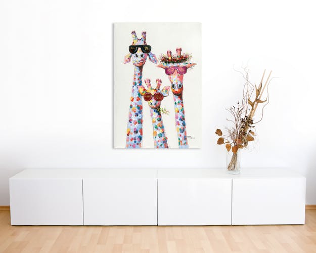 Tableaux Girafes POP ART 70X100 Doré. Peinture acrylique et feuilles métal