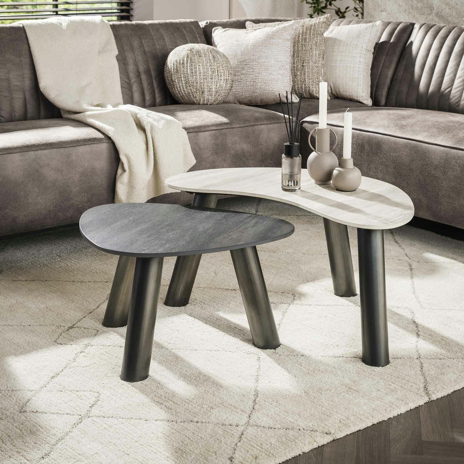 Tables basses céramique 2 finitions, forme galet (x2) GALWAY