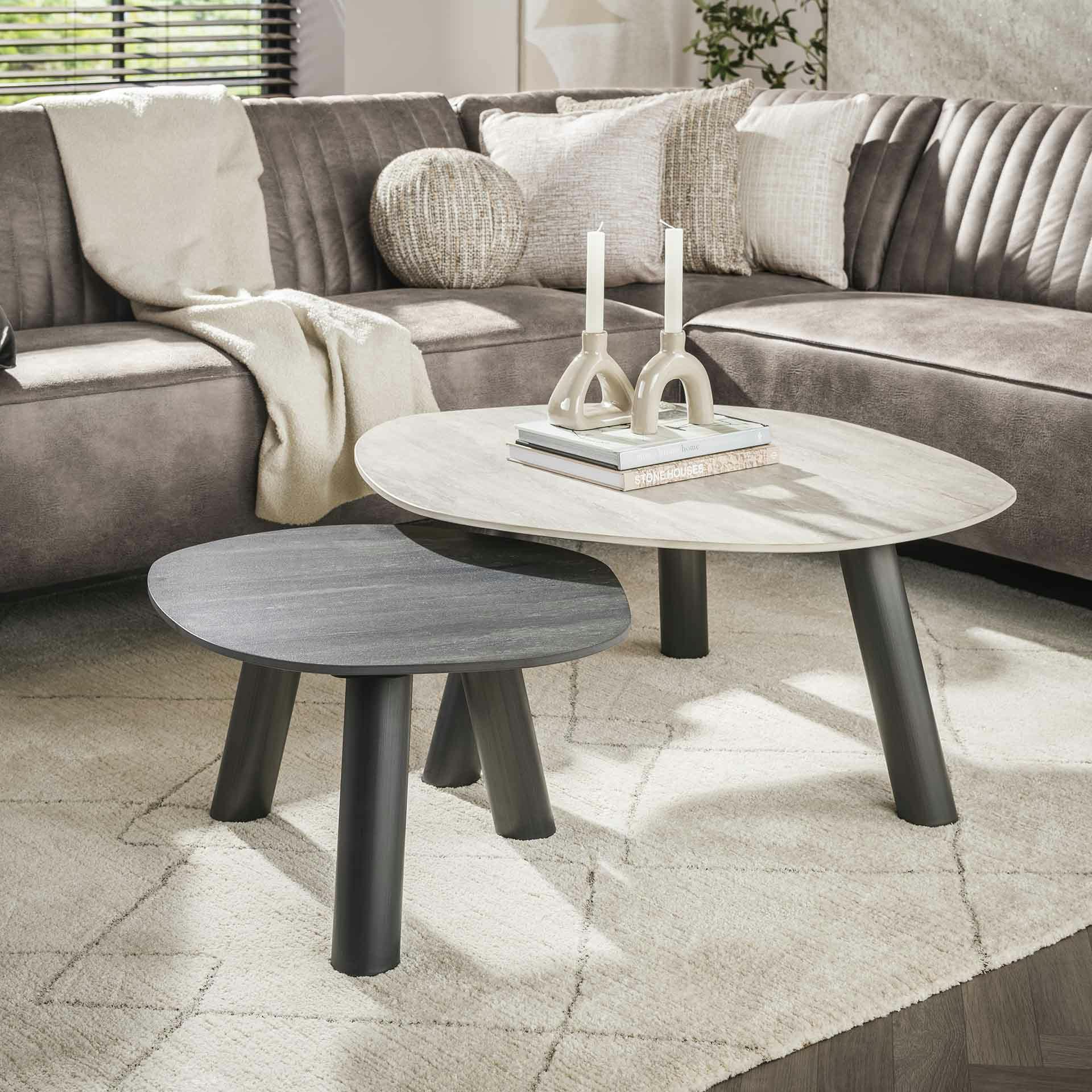 Tables basses design céramique 3D gris clair & foncé (x2) GALWAY