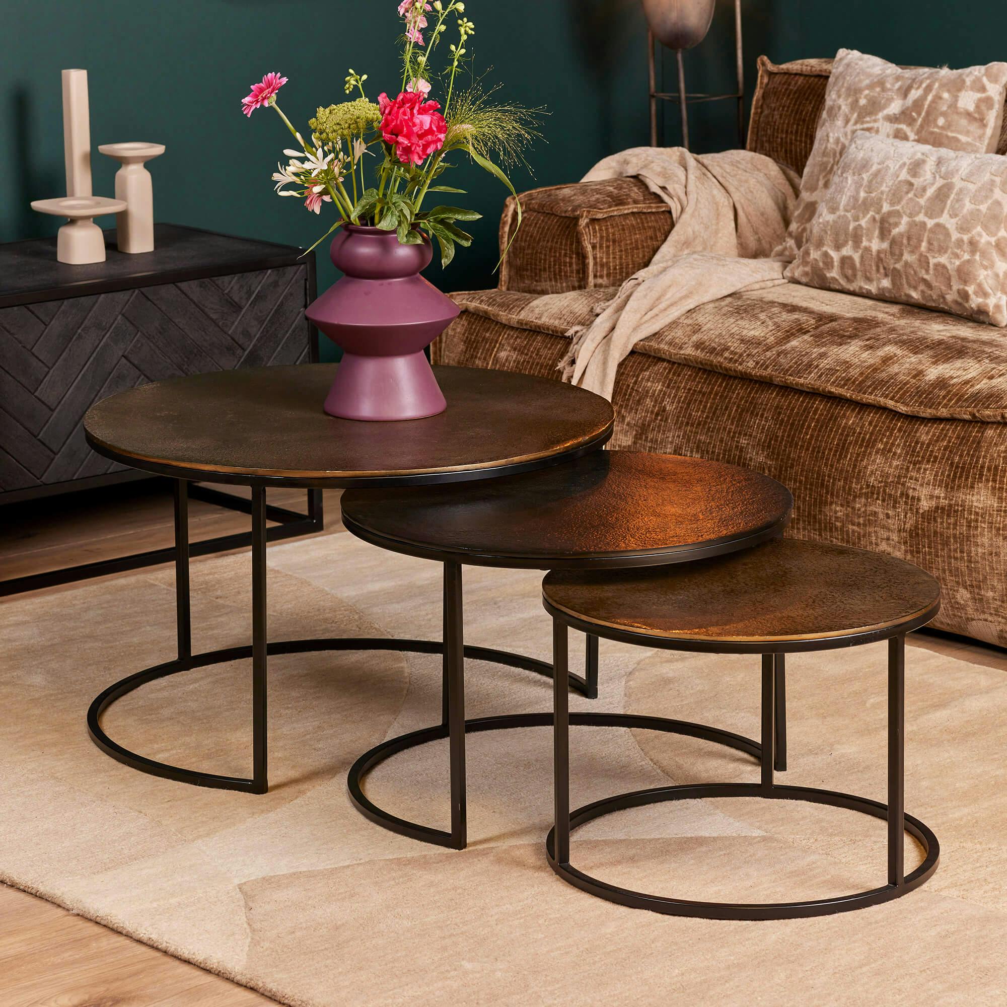 Tables basses gigognes noir et or (lot de 3) KANO