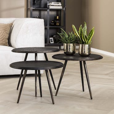  Tables d'appoint effet métal noir ancien (lot de 3) RALF