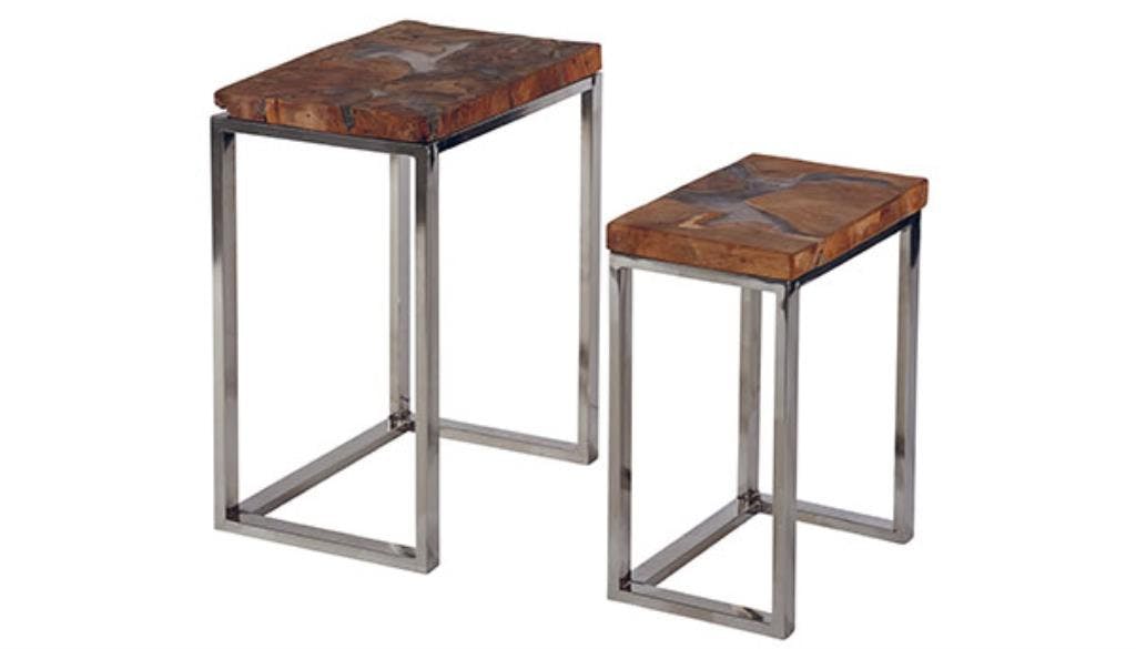 Tables gigogne Moderne 44cm Teck et Métal MARRAKECH (lot de 2)