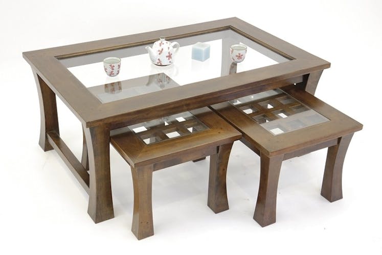 Tables gigognes rectangulaires (lot de 3) hévéa 110x70x45cm MAORI