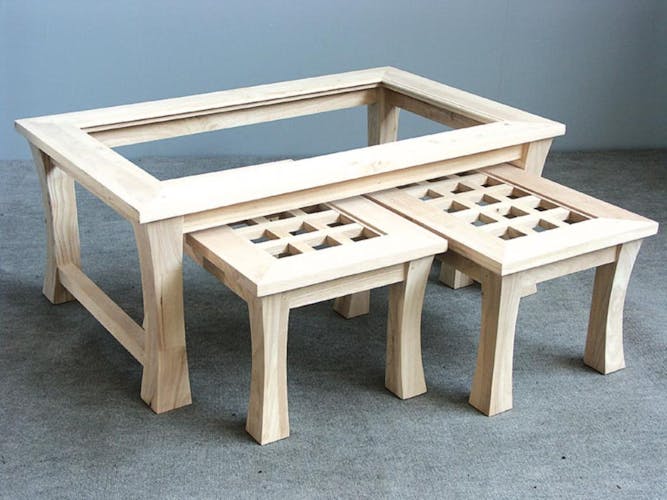 Tables gigognes rectangulaires (lot de 3) hévéa 110x70x45cm MAORI