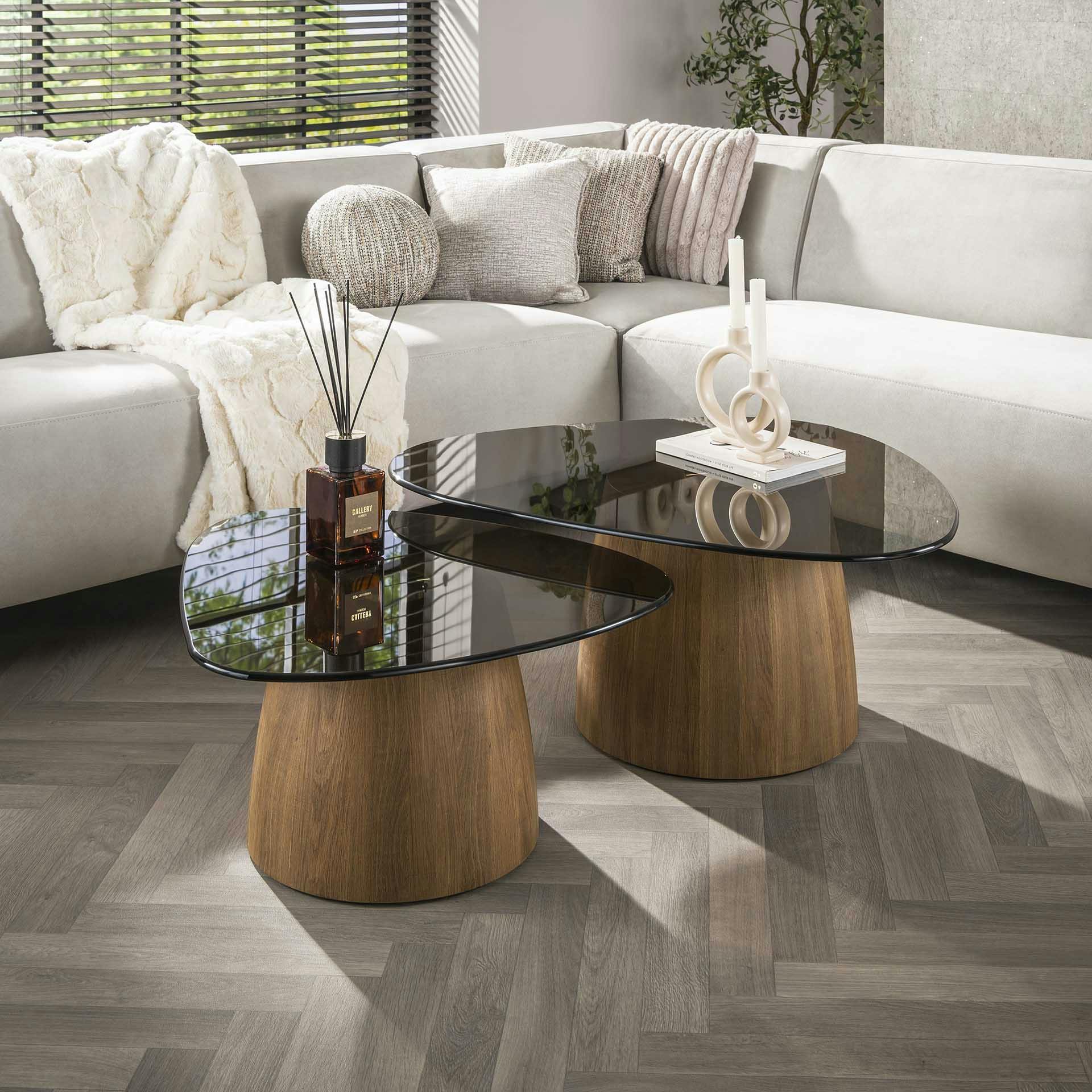 Tables salon verre fumé design triangle (lot de 2) MILOS