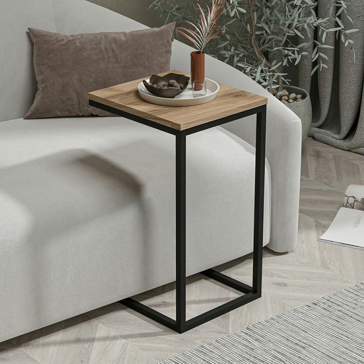 Tablette canapé pour ordinateur décor bois métal JENA