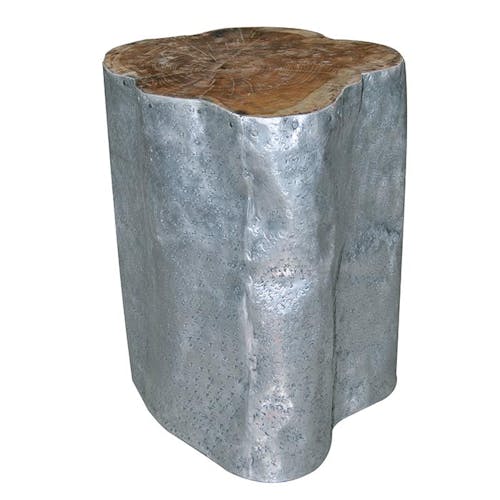 Tabouret 45cm forme unique - teck et aluminium - MARRAKECH