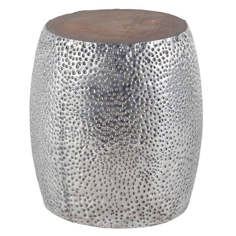 Tabouret 45cm - teck et aluminium - moucheté de bulles MARRAKECH
