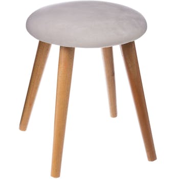 Tabouret assise tissu velours gris clair et pieds bois D32xH40cm
