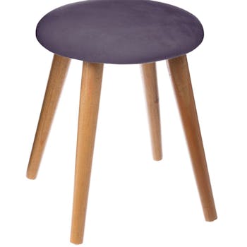 Tabouret assise tissu velours gris foncé et pieds bois D32xH40cm