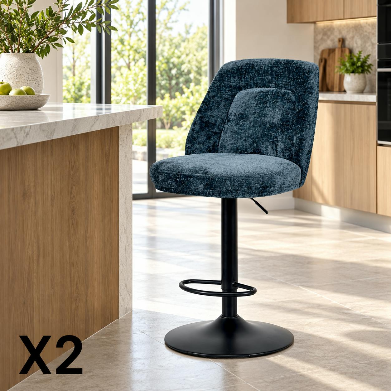 Tabouret bar réglable bleu avec dossier (lot de 2) IENA