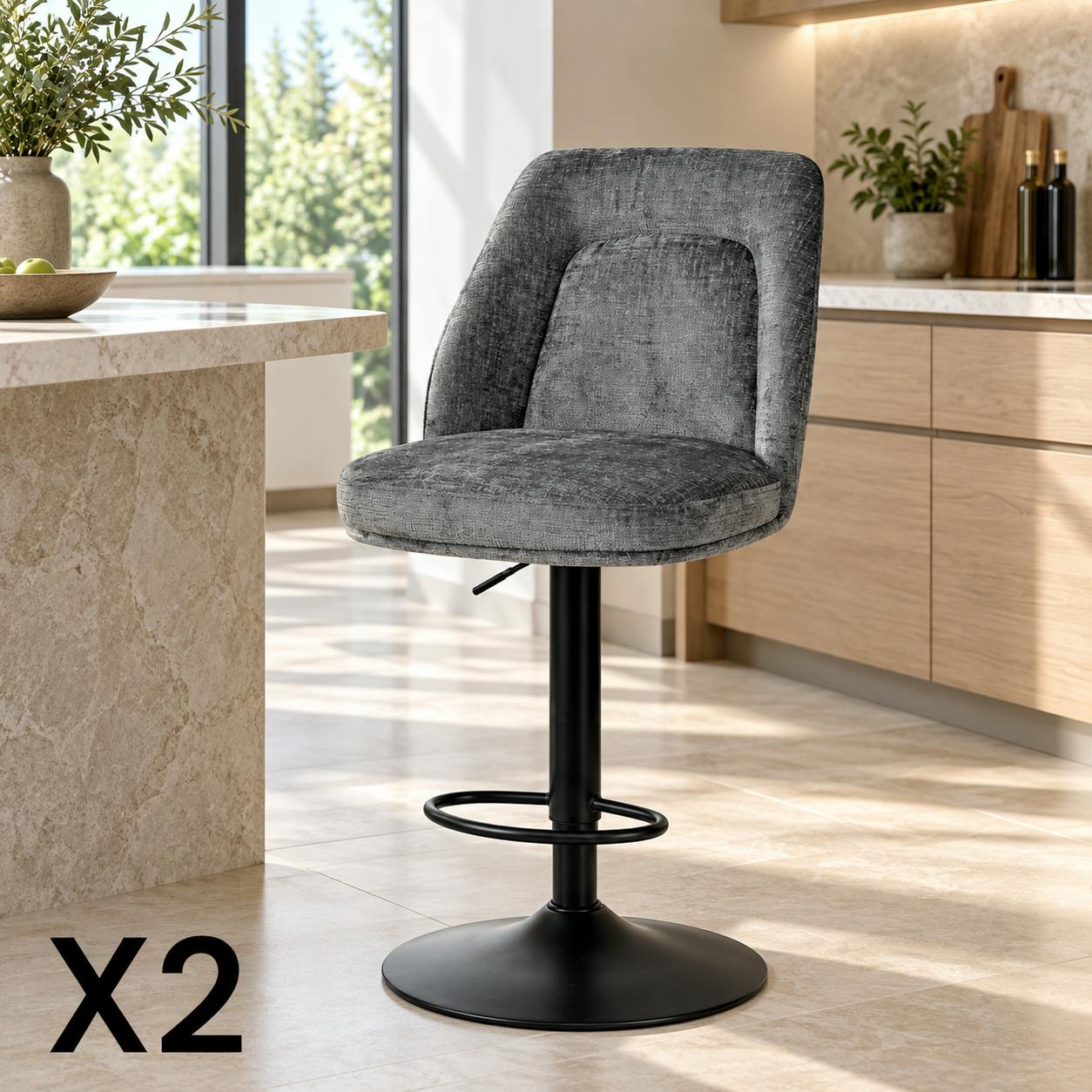 Tabouret bar réglable gris avec dossier (lot de 2) IENA