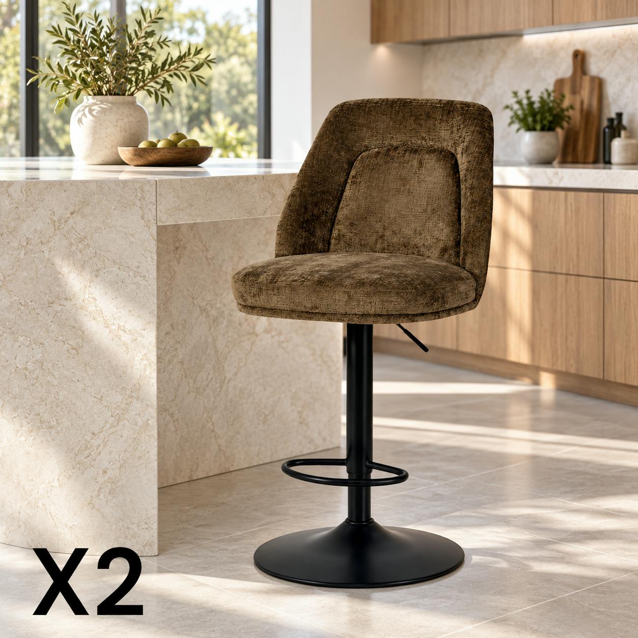 Tabouret bar réglable marron avec dossier (lot de 2) IENA