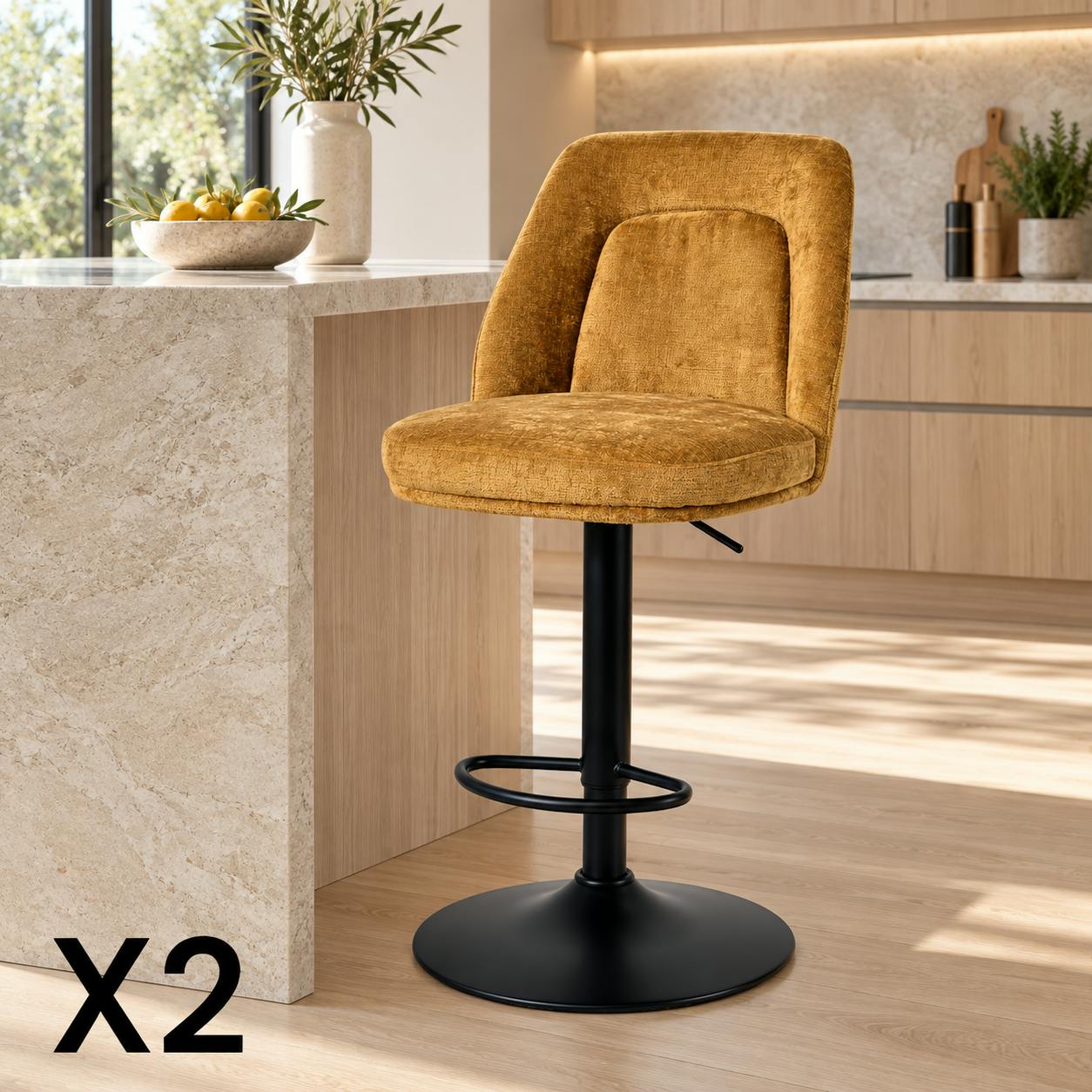 Tabouret bar réglable moutarde avec dossier (lot de 2) IENA