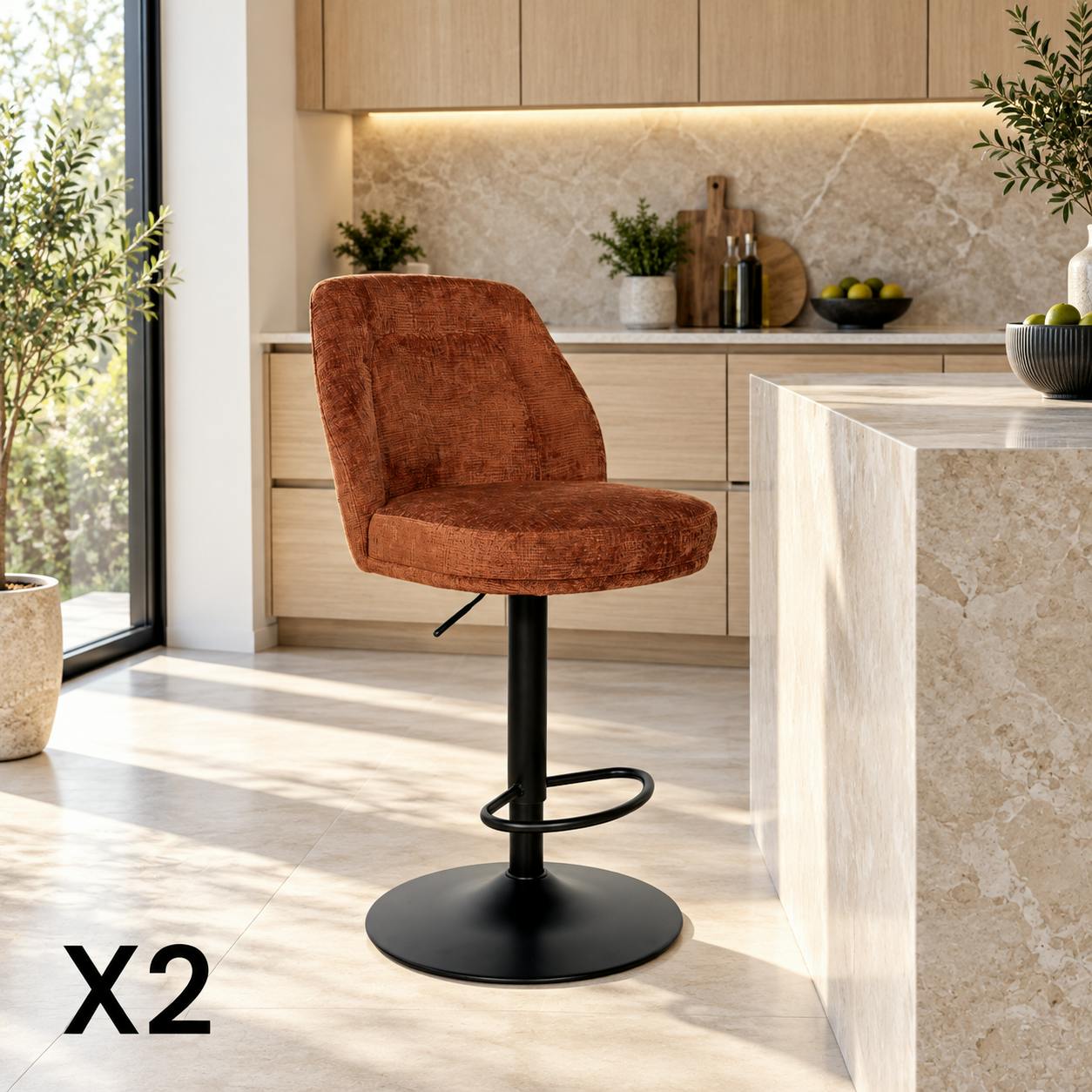 Tabouret bar réglable rouille avec dossier (lot de 2) IENA