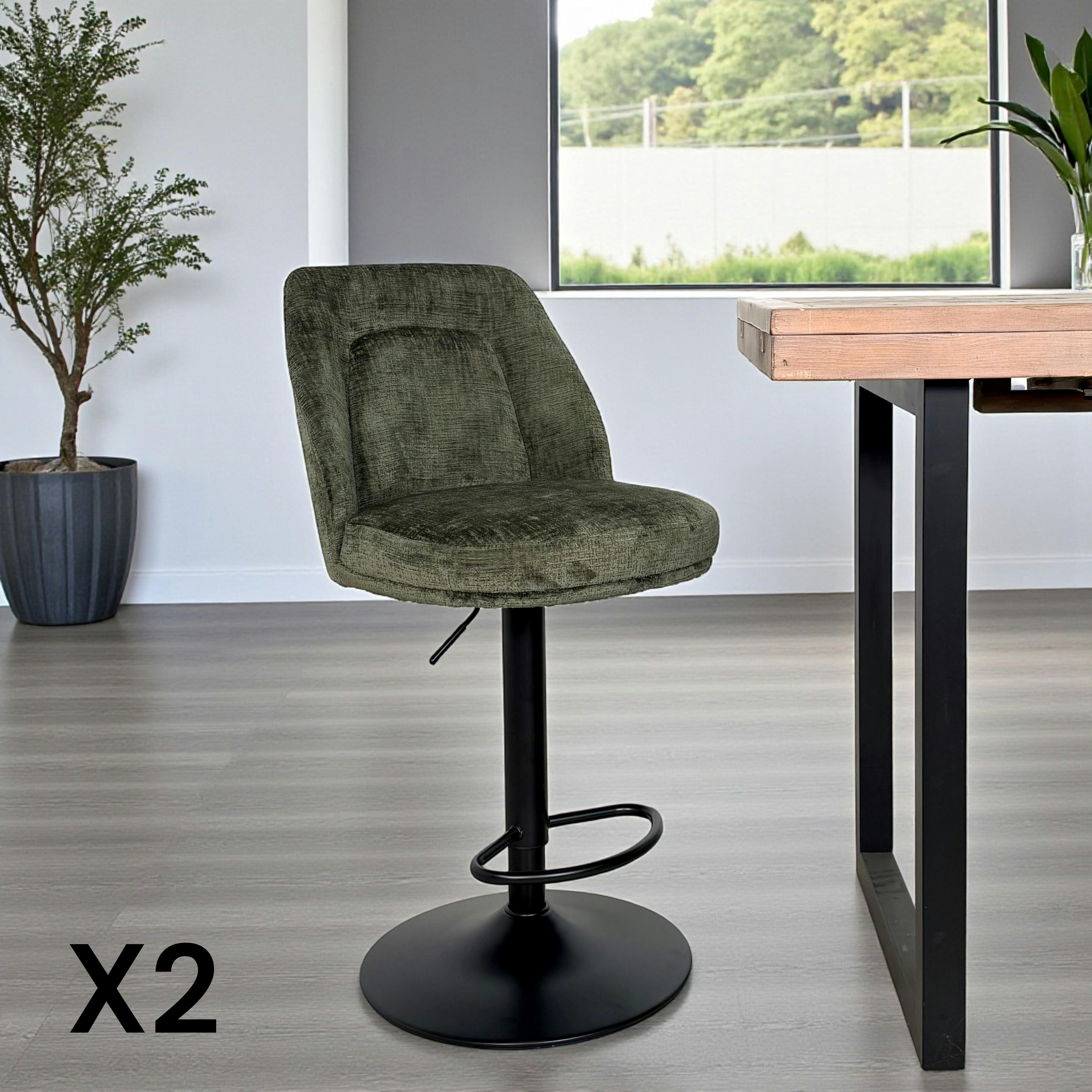 Tabouret bar réglable vert avec dossier (lot de 2) IENA