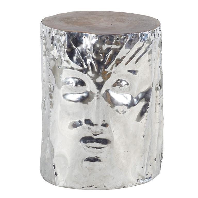 Tabouret bas 45cm en aluminium et teck - modèle visage MARRAKECH