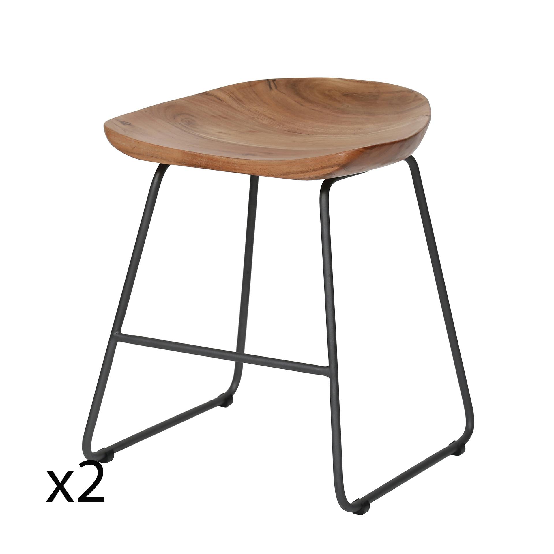 Tabouret bas bois d'acacia (lot de 2) MELBOURNE