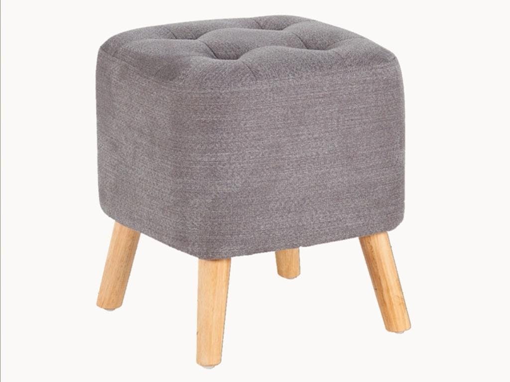 Tabouret bas tissu gris capitonné DIXIT