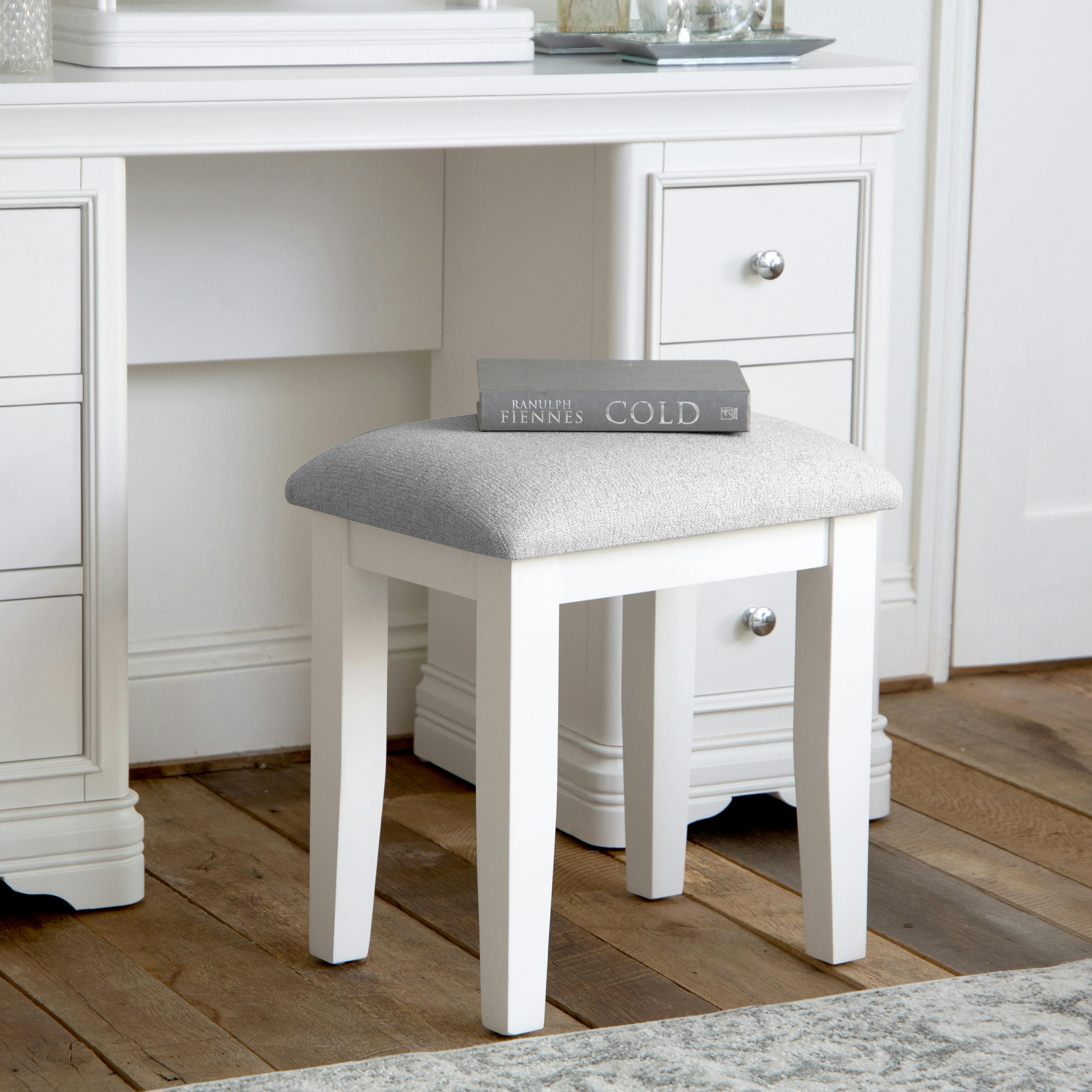 Tabouret blanc avec assise tissu gris ANDROS
