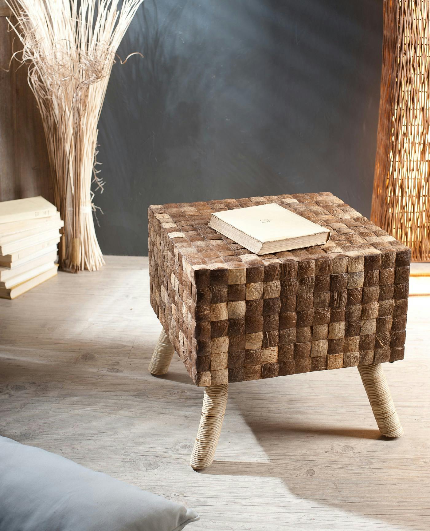 Tabouret COCO carré coconut café 40x40cm
