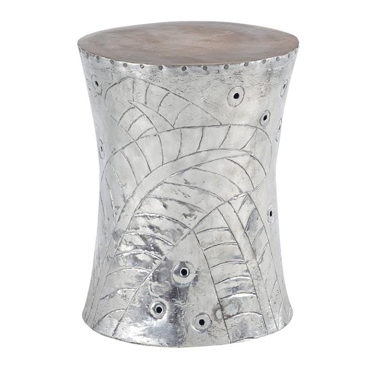 Tabouret concave teck et aluminum - H45cm MARRAKECH