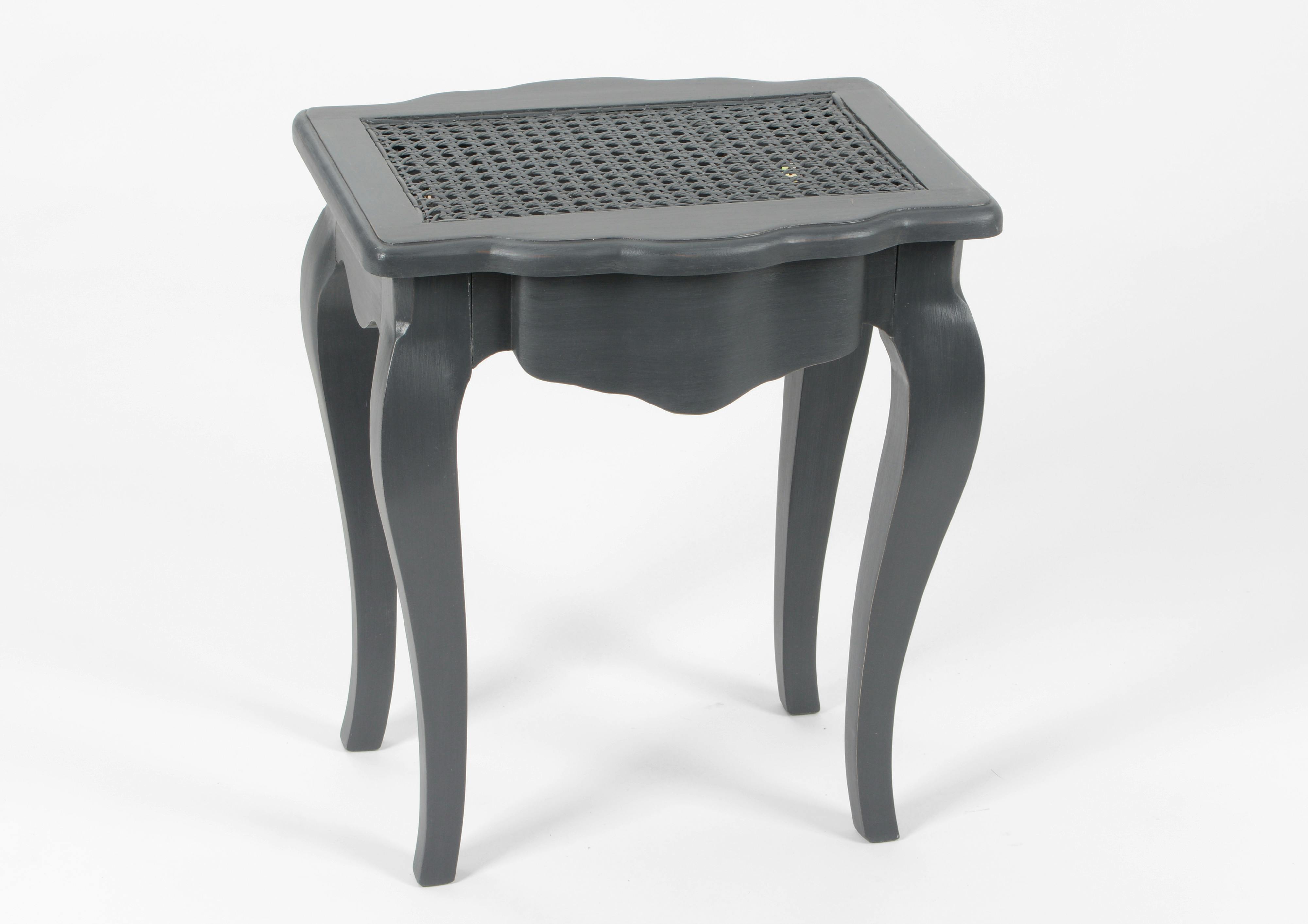 Tabouret Dagobert Canné Baroque CELESTINE ARDOISE 40x35x45cm AMADEUS