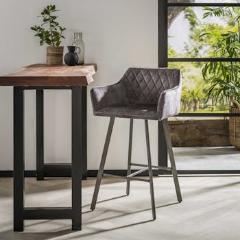 Tabouret de bar avec accoudoirs en velours gris MELBOURNE
