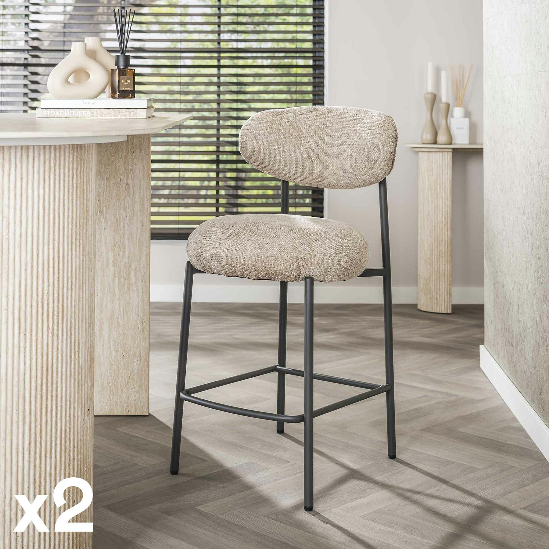 Tabouret de bar beige à dossier rond (lot de 2) CREEK
