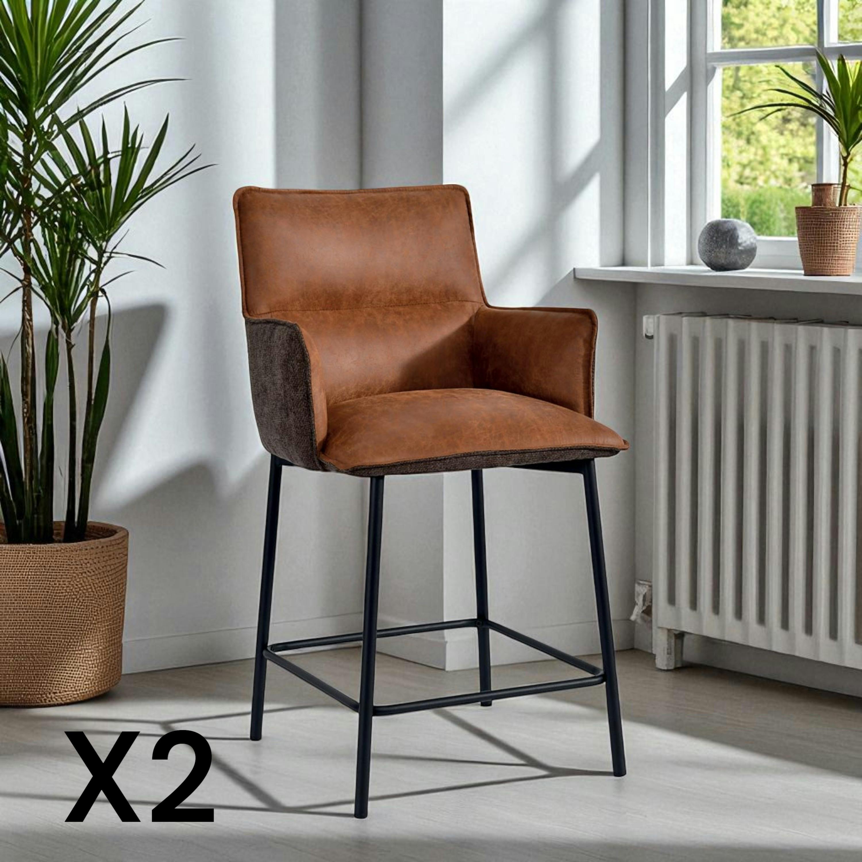 Tabouret de bar bi-matière marron (lot de 2) KERALA