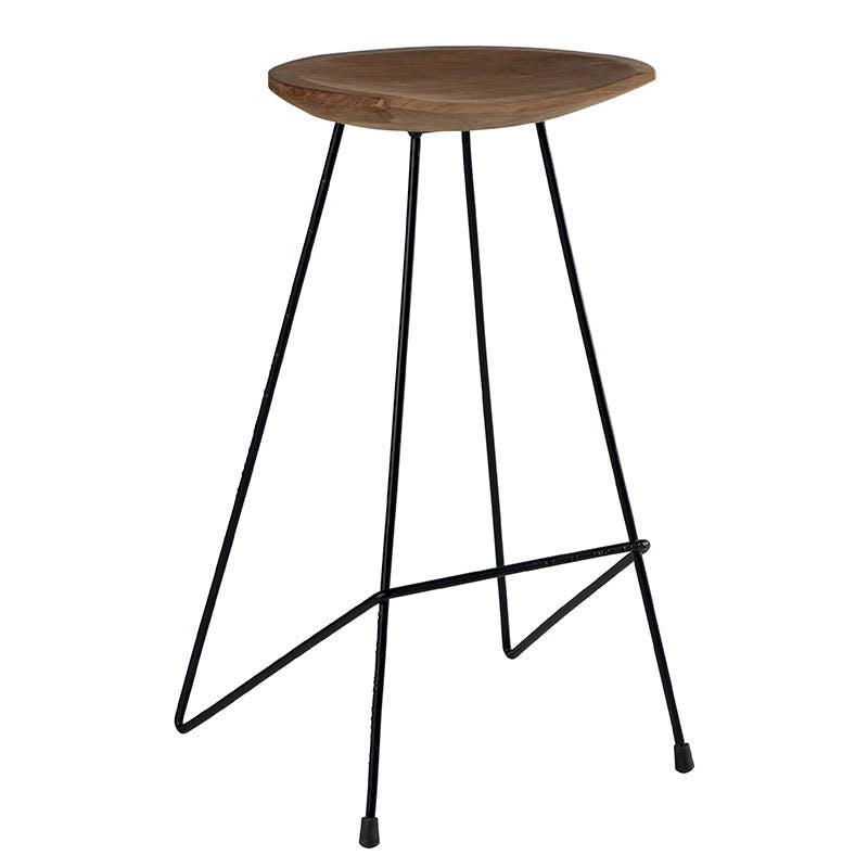 Tabouret de bar bois de teck massif métal noir TOWN