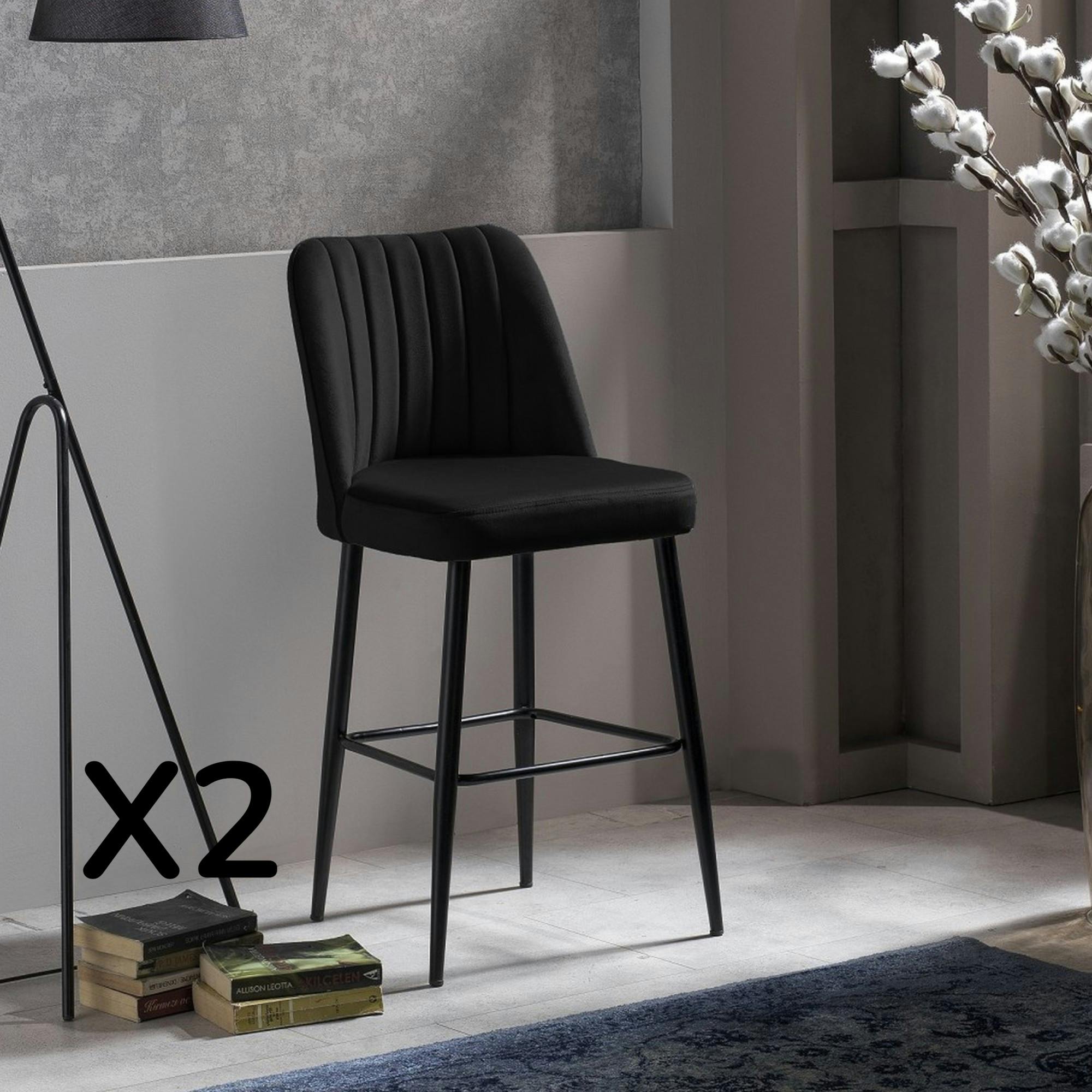 Tabouret de bar confort en velours noir (lot de 2) ROSARIO