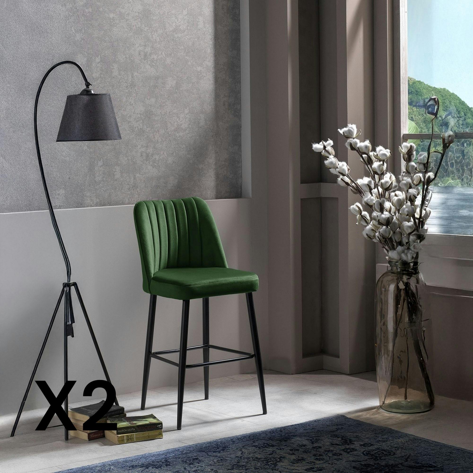 Tabouret de bar confort en velours vert (lot de 2) ROSARIO