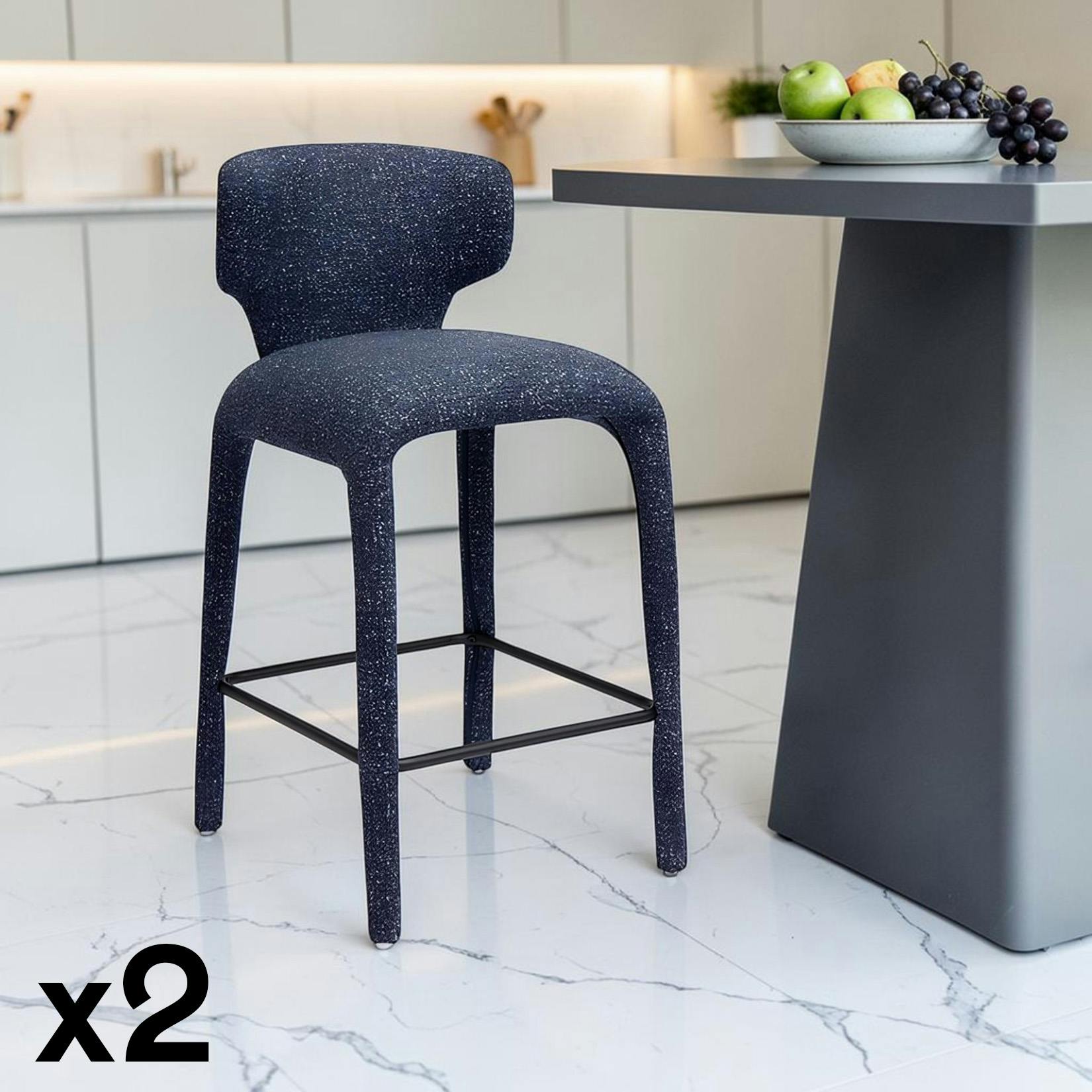 Tabouret de bar design en tissu bleu avec dossier (x2) TULSA