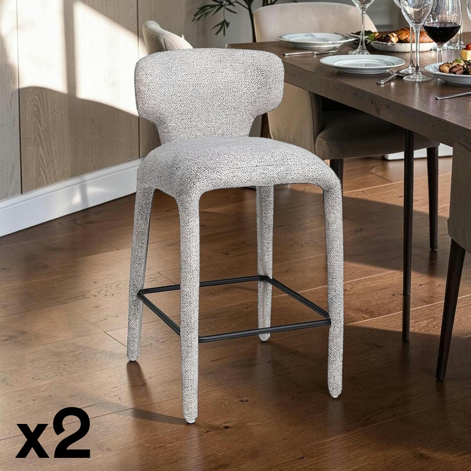 Tabouret de bar design en tissu gris avec dossier (x2) TULSA