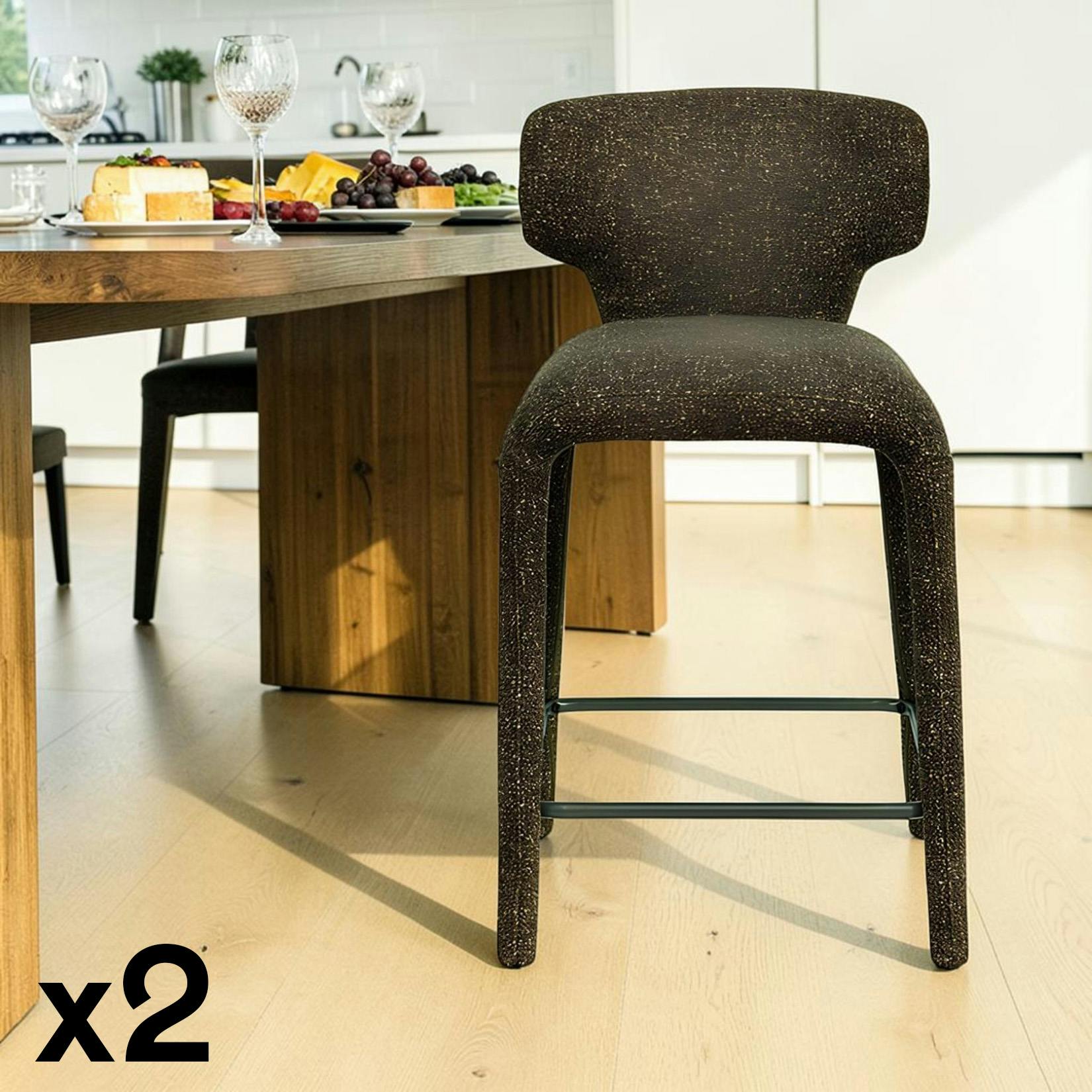 Tabouret de bar design en tissu kaki avec dossier (x2) TULSA