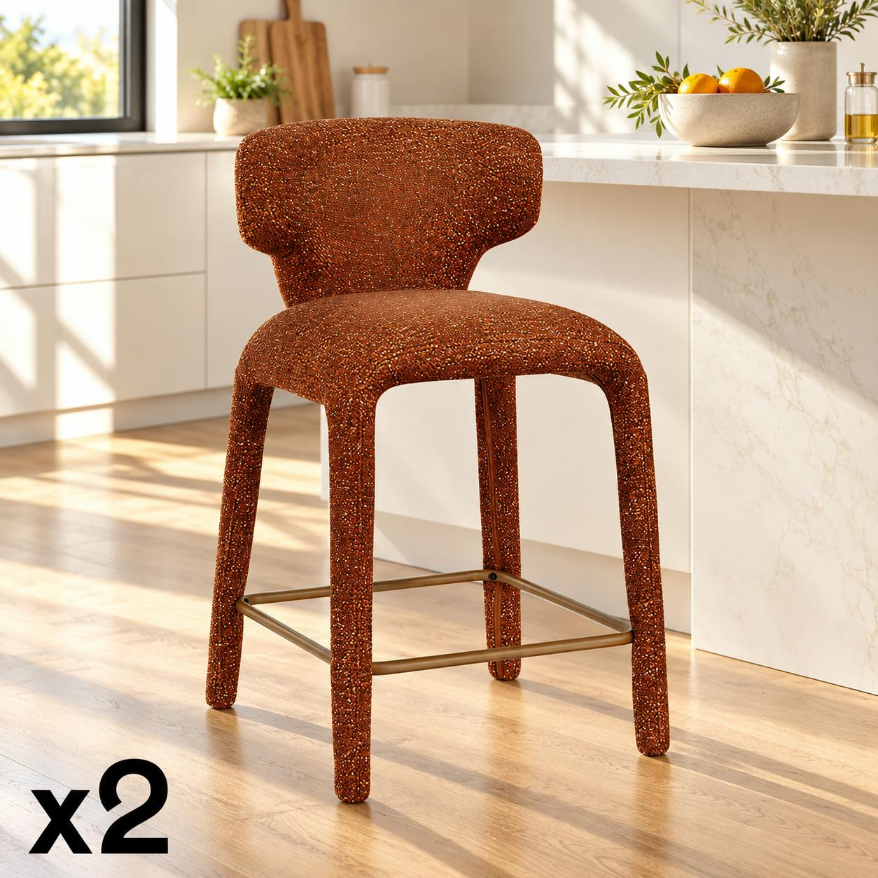 Tabouret de bar design terracotta avec dossier (x2) TULSA