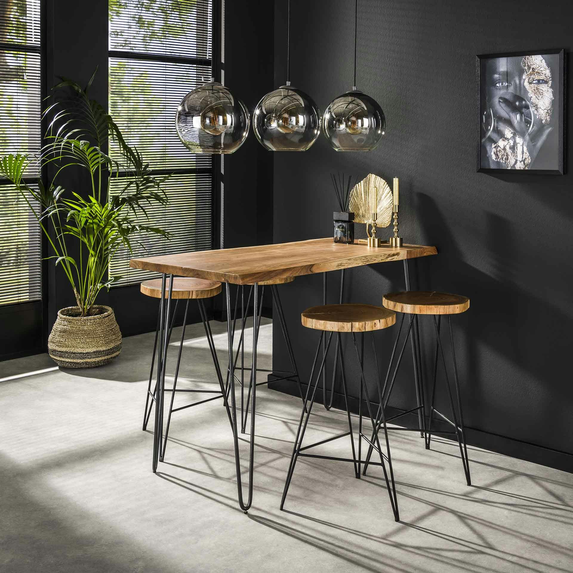 Tabouret de bar en bois d'acacia pieds épingle MELBOURNE