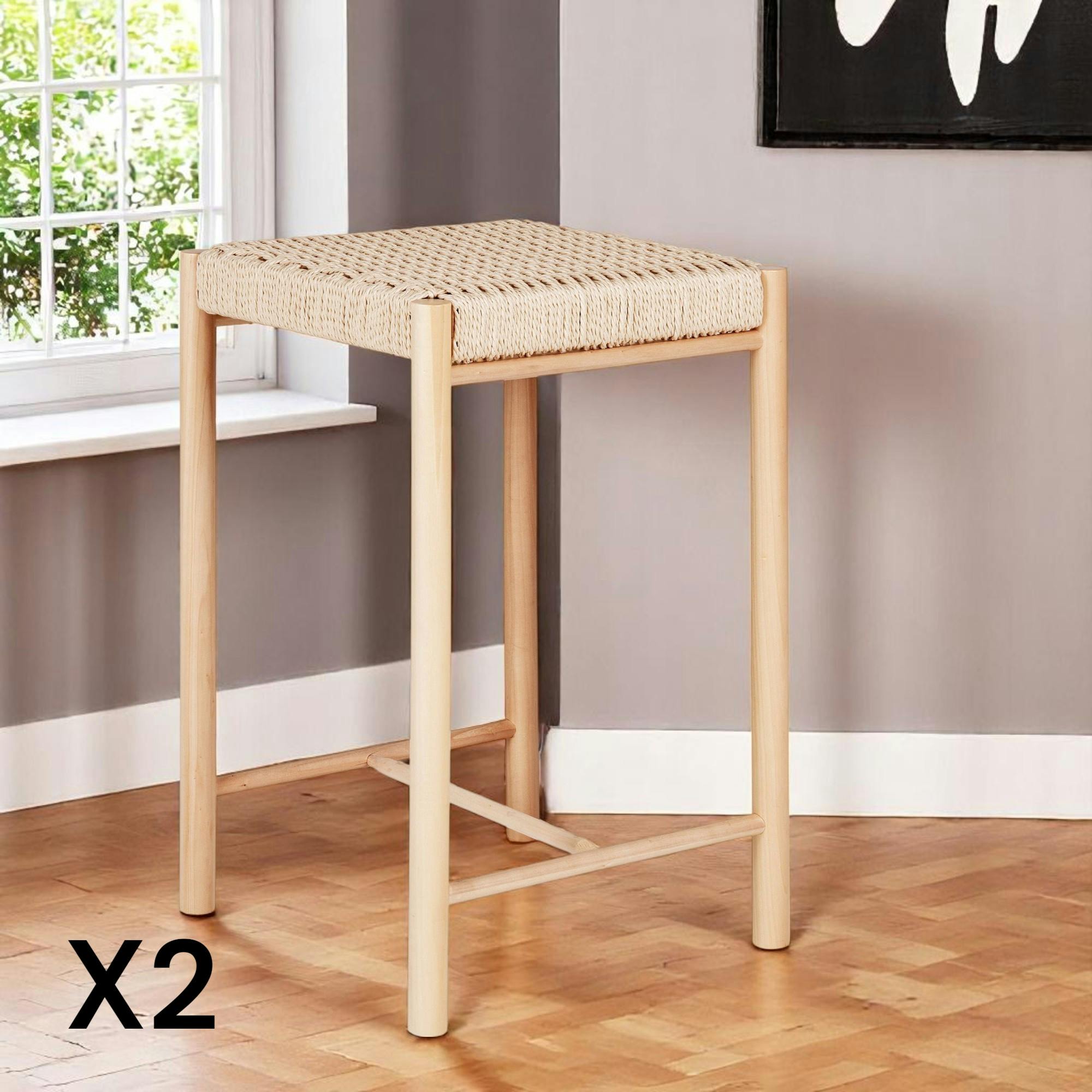 Tabouret de bar en bois et corde tressée (lot de 2) MENDOZA