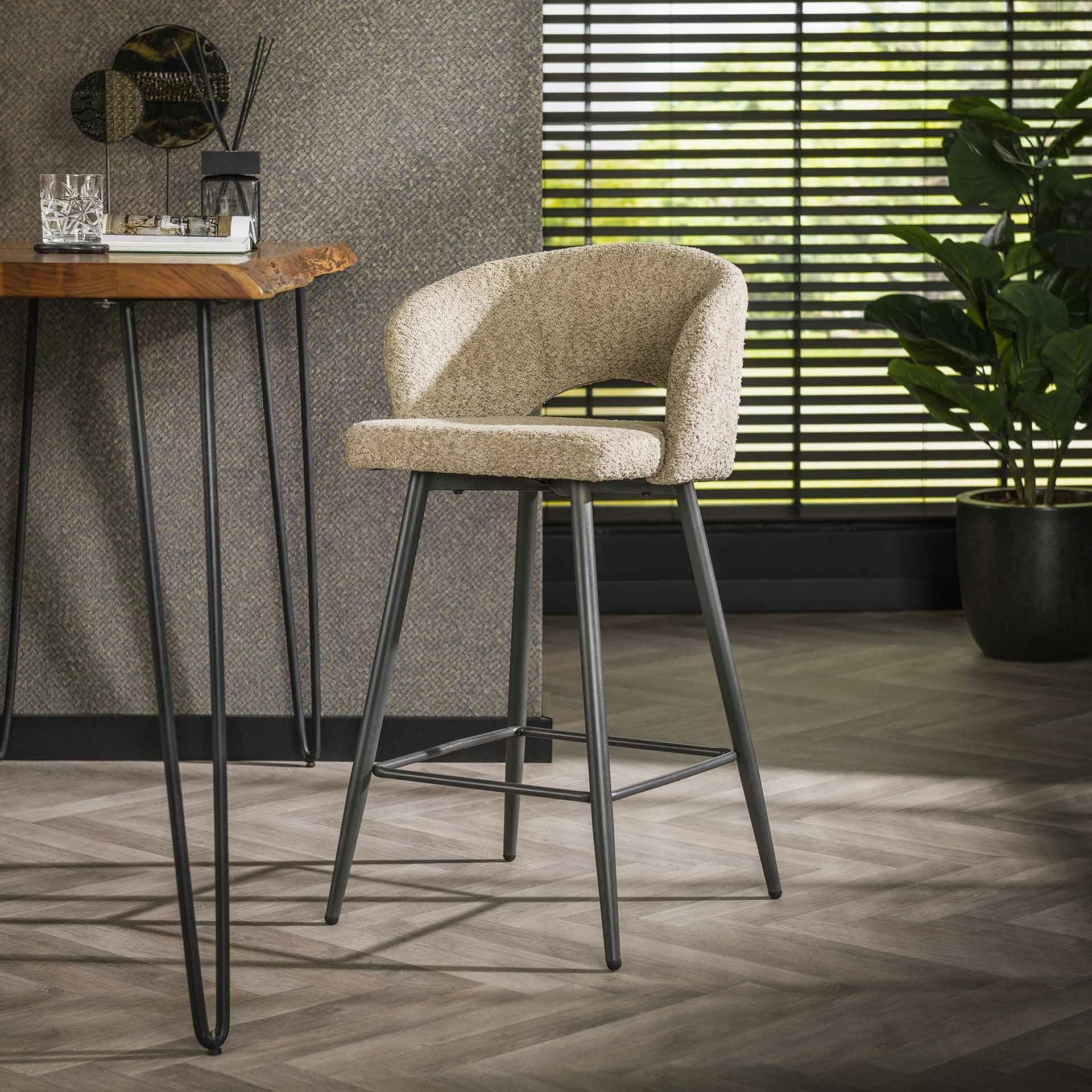 Tabouret de bar en tissu bouclette sable avec dossier ouvert (lot de 2) GALWAY