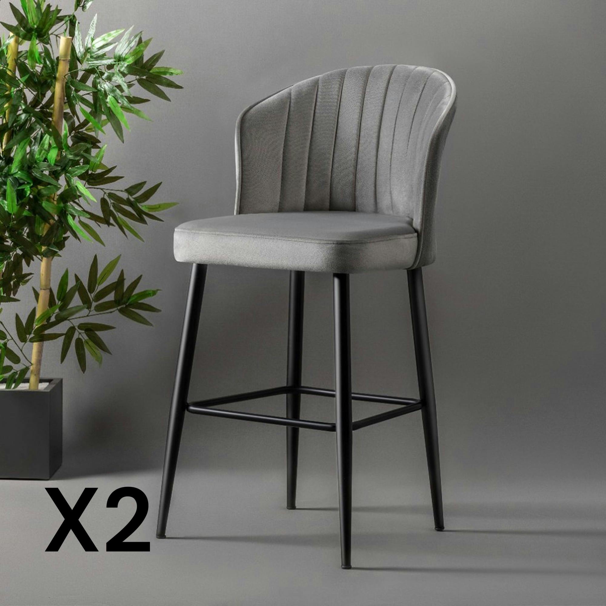 Tabouret de bar en velours gris 65 cm (lot de 2) ROSARIO