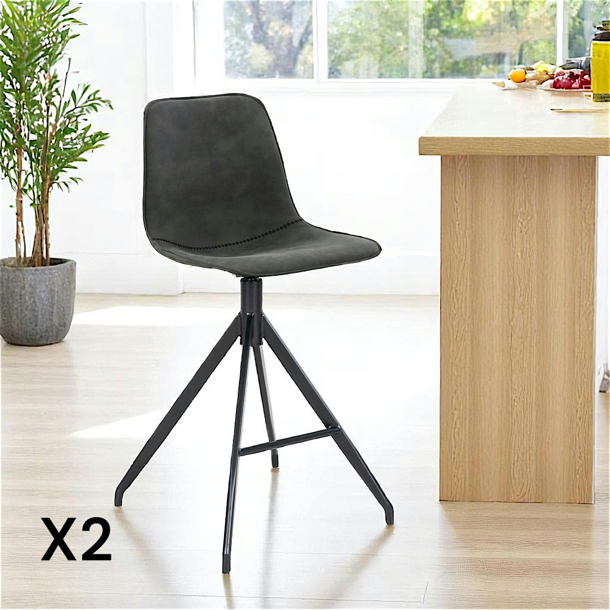 Tabouret de bar gris avec couture (lot de 2) AMSTERDAM