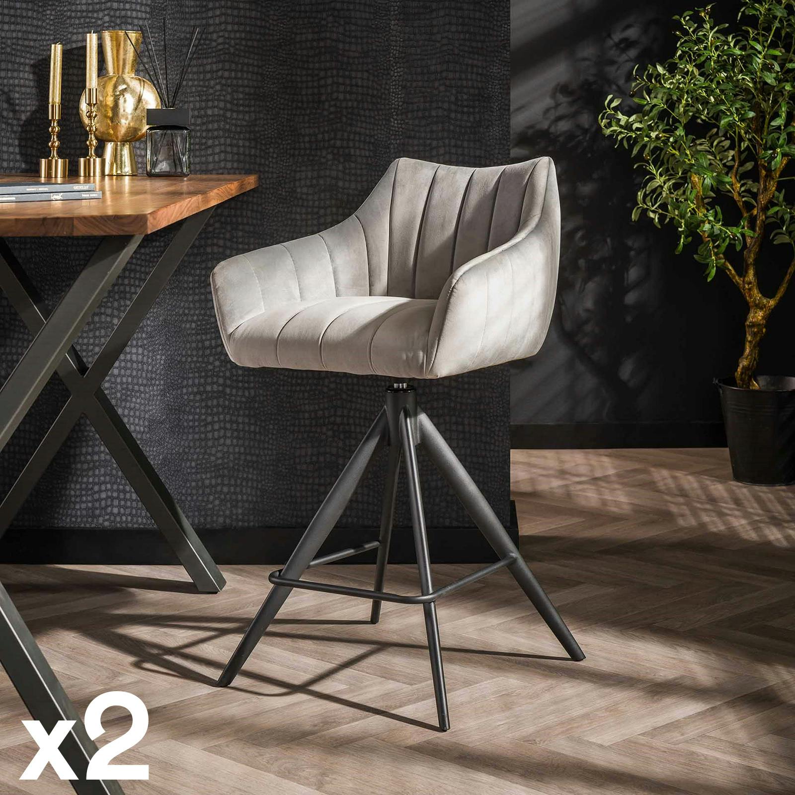Tabouret de bar gris clair en velours avec fonction pivotante (lot de 2) MELBOURNE
