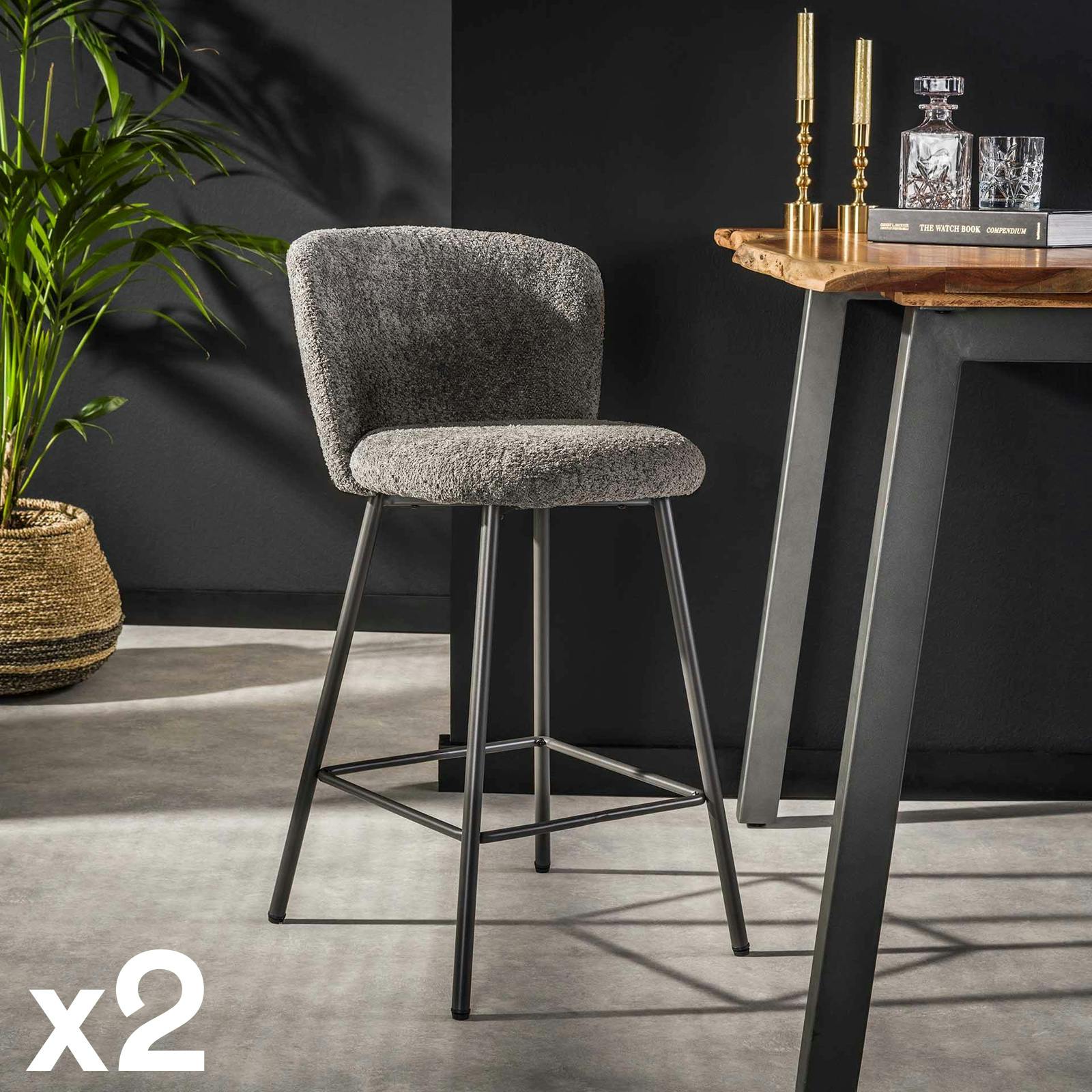 Tabouret de bar gris en tissu bouclette (lot de 2) GALWAY
