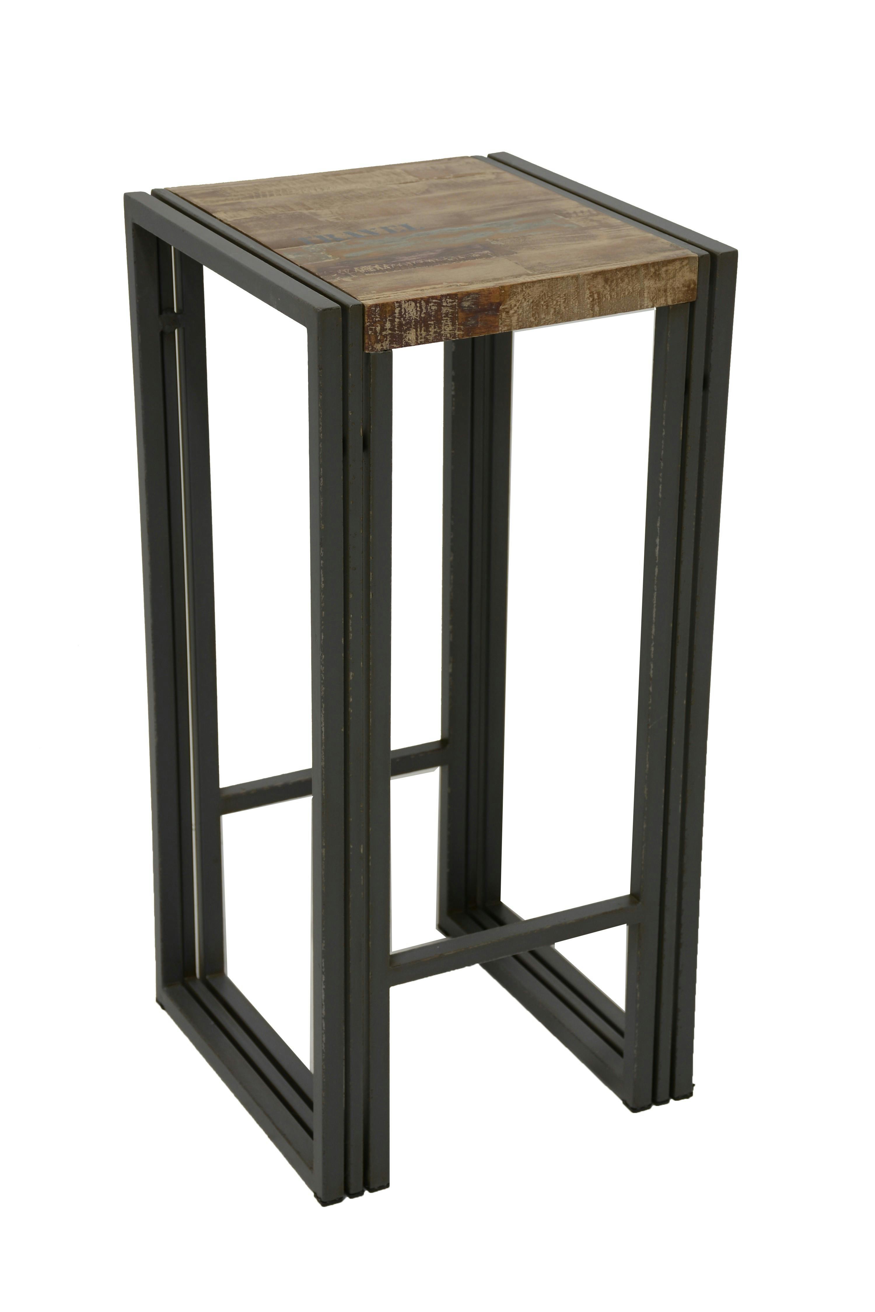 Tabouret de bar hévéa recyclé blanchi et métal noirci 36X36X75cm DOCKER