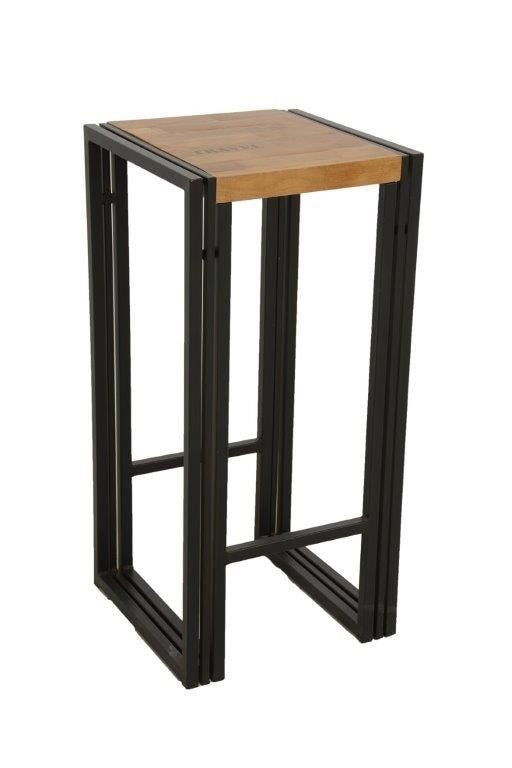 Tabouret de bar hévéa recyclé naturel et métal noirci 36X36X75cm DOCKER