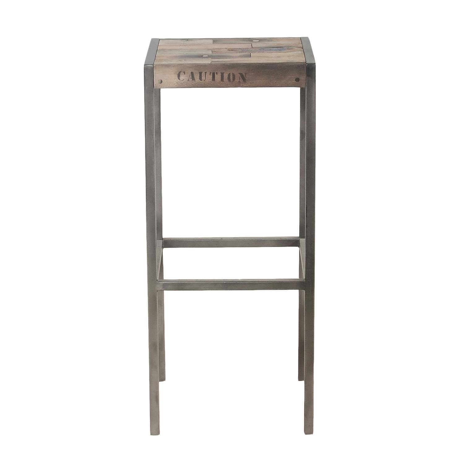 Tabouret haut de bar en bois recycle et metal style industriel